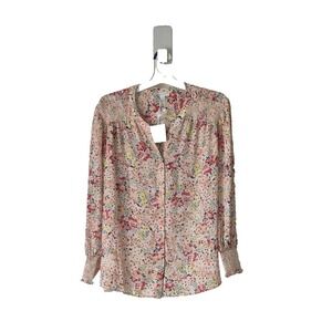 Cynthia Rowley Blouse Womens 2X Multicolor Floral Long Sleeve V-Neck NEW